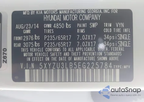 2014 Hyundai Santa Fe Sport 2.4L from USA, damaged, VIN 5XYZU3LB5EG225784